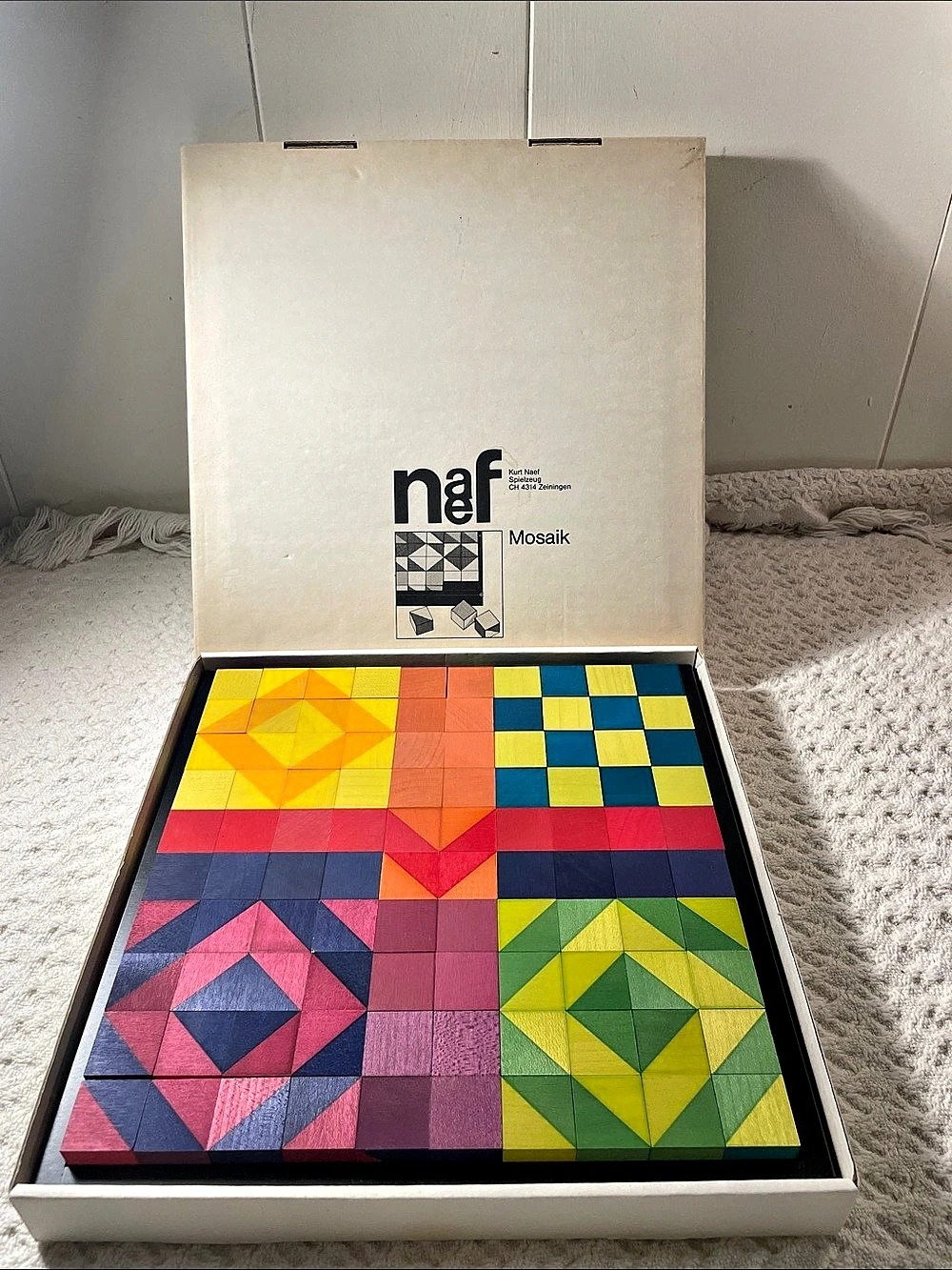 Vintage Kurt Naef Mosaik 109-Piece Wooden Mosaic Puzzle Toy Zeiningen Swiss